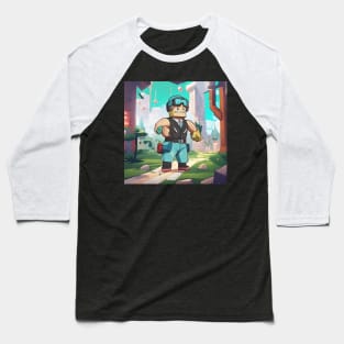 Roblox Character in Action Baseball T-Shirt